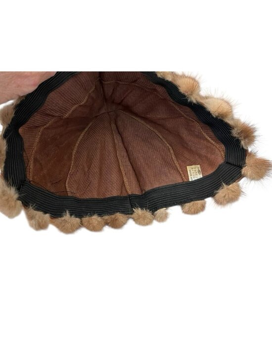 Vintage 50s 60s‎ Brown Mink Fur Black Vinyl Pillbox Hat Pom Pom Elastic Back MCM Pillbox Adjustable Size Vintage Hats for Women for sale | eBay main image 4